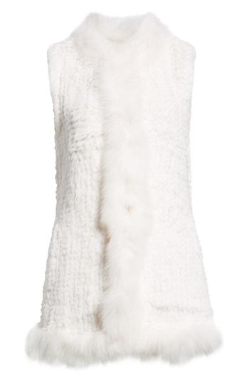 Women's Love Token Genuine Rabbit Fur Vest With Genuine Fox Fur Trim