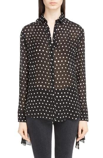 Women's Saint Laurent Tie Cuff Polka Dot Blouse Us / 34 Fr - Black