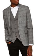 Men's Topman Skinny Fit Check Sport Coat R - Grey