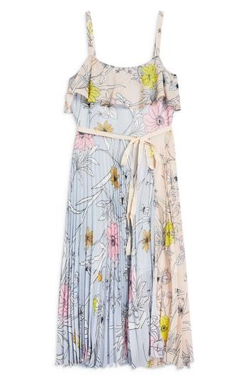 Women's Topshop Pastel Pleated Midi Dress Us (fits Like 0) - Ivory