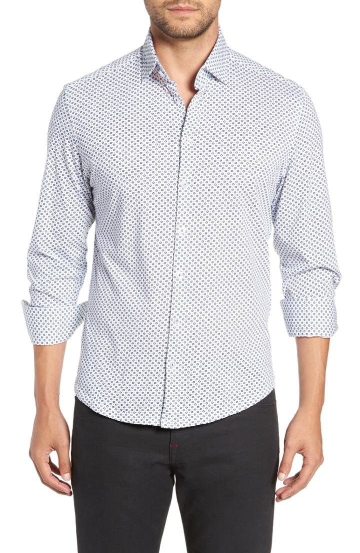 Men's Stone Rose Regular Fit Print Sport Shirt, Size - White