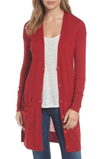 Women's Halogen Rib Knit Wool Blend Cardigan, Size - Red