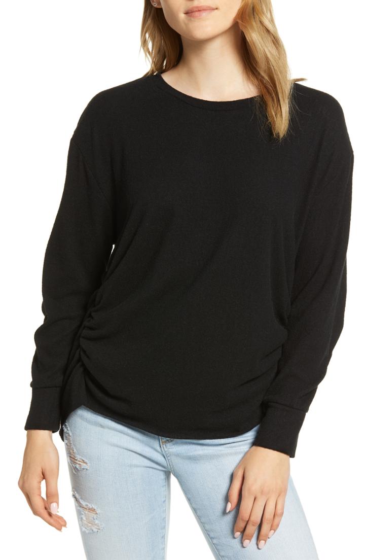 Women's 1.state Ruched Brushed Jersey Top, Size - Black