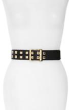 Women's Michael Michael Kors Square Grommet Leather Belt - Black / Light Pol Gold