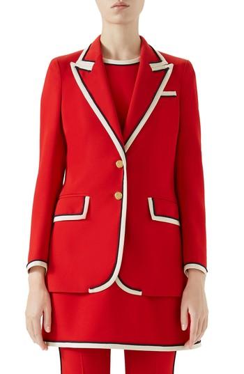 Women's Gucci Peak Lapel Stretch Cady Blazer Us / 38 It - Red