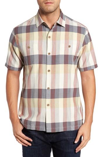 Men's Tommy Bahama Tamuda Bay Plaid Silk Blend Camp Shirt, Size - Brown