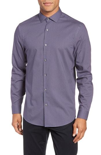 Men's Calibrate Non-iron Print Sport Shirt, Size - Grey