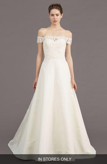 Women's Amsale Tilden Lace & Silk Blend Gown, Size In Store Only - Ivory