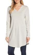 Petite Women's Eileen Fisher Lightweight Merino Jersey V-neck Tunic P - Beige