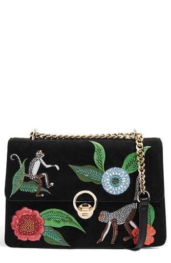 Topshop Milo Monkey Floral Shoulder Bag - Black