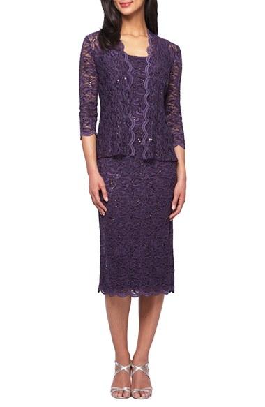 Women's Alex Evenings Lace Dress & Jacket - Purple