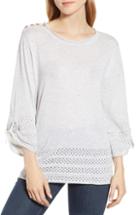 Women's Wit & Wisdom Tie Sleeve Perforated Sweater - Grey