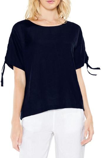 Women's Two By Vince Camuto Drop Shoulder Lace-up Sleeve Linen Top, Size - Blue