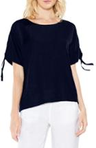 Women's Two By Vince Camuto Drop Shoulder Lace-up Sleeve Linen Top, Size - Blue