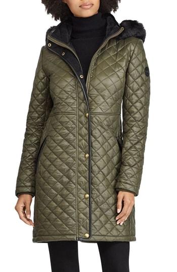 Women's Lauren Ralph Lauren Faux Fur Trim Quilted Jacket - Green
