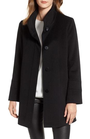 Women's Fleurette Placket Front Wool Car Coat - Black