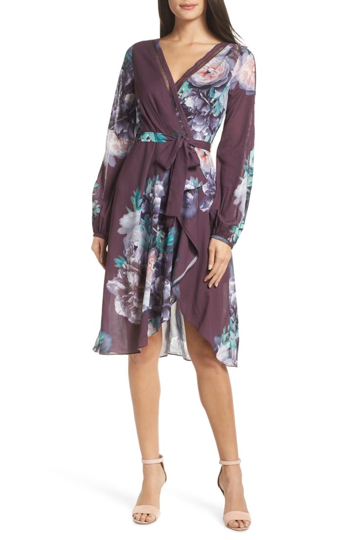 Women's Chelsea28 Floral Print Faux Wrap Dress - Purple