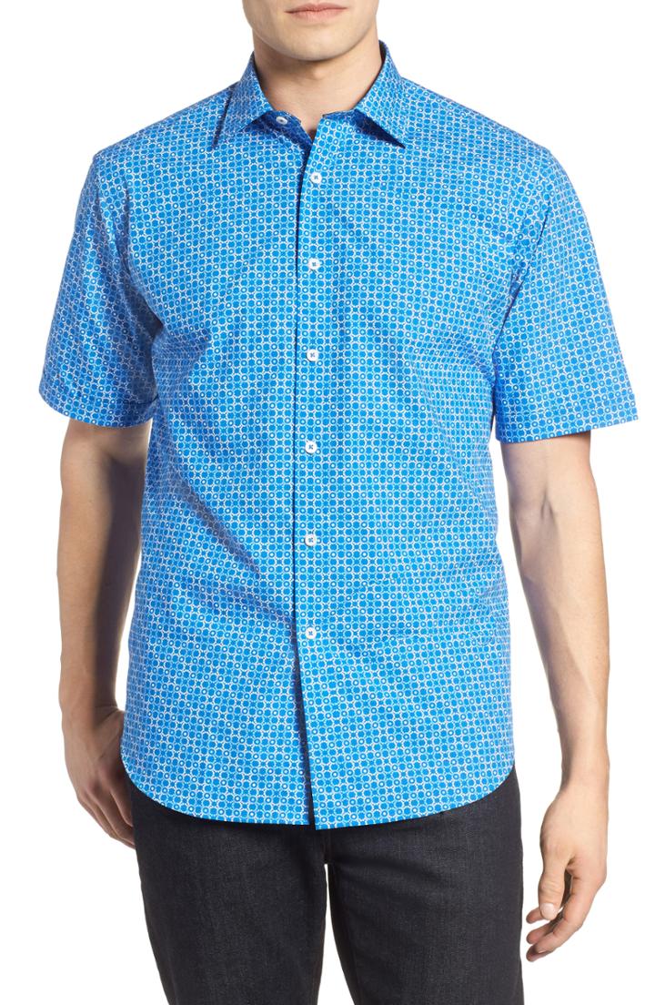 Men's Bugatchi Classic Fit Circle Grid Sport Shirt, Size - Blue