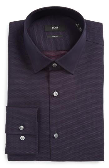 Men's Boss Jenno Slim Fit Dot Dress Shirt - Blue