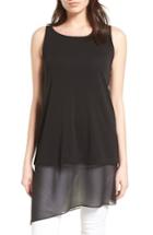 Women's Eileen Fisher Silk Jersey & Chiffon Tunic, Size - Black
