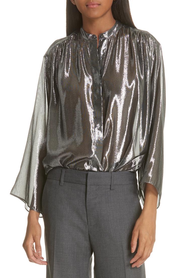 Women's Nili Lotan Marlaina Silk Lame Blouse