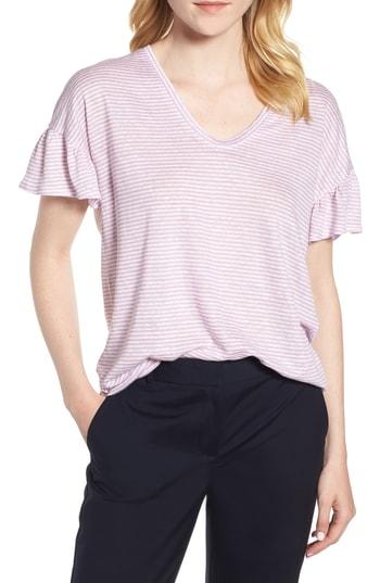 Women's Nordstrom Signature Ruffle Sleeve V-neck Tee - Purple