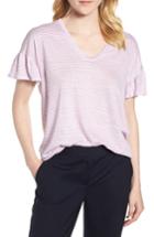 Women's Nordstrom Signature Ruffle Sleeve V-neck Tee - Purple