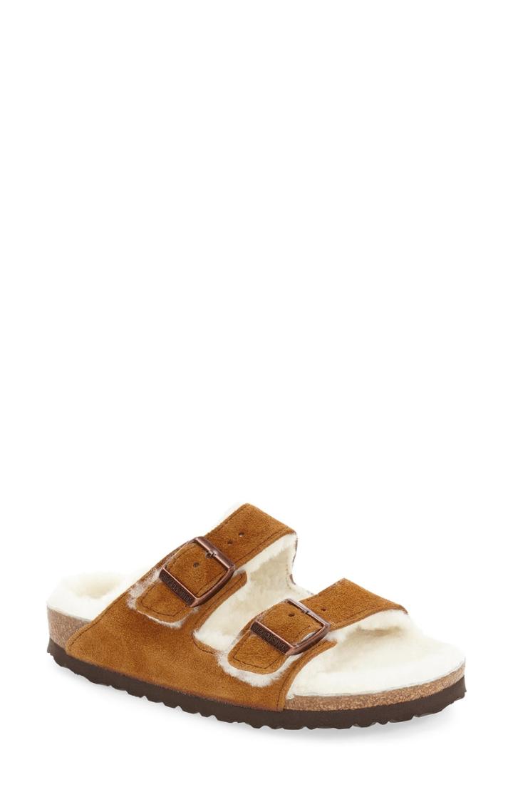 Women's Birkenstock 'arizona' Genuine Shearling Lined Sandal -9.5us / 40eu B - Brown