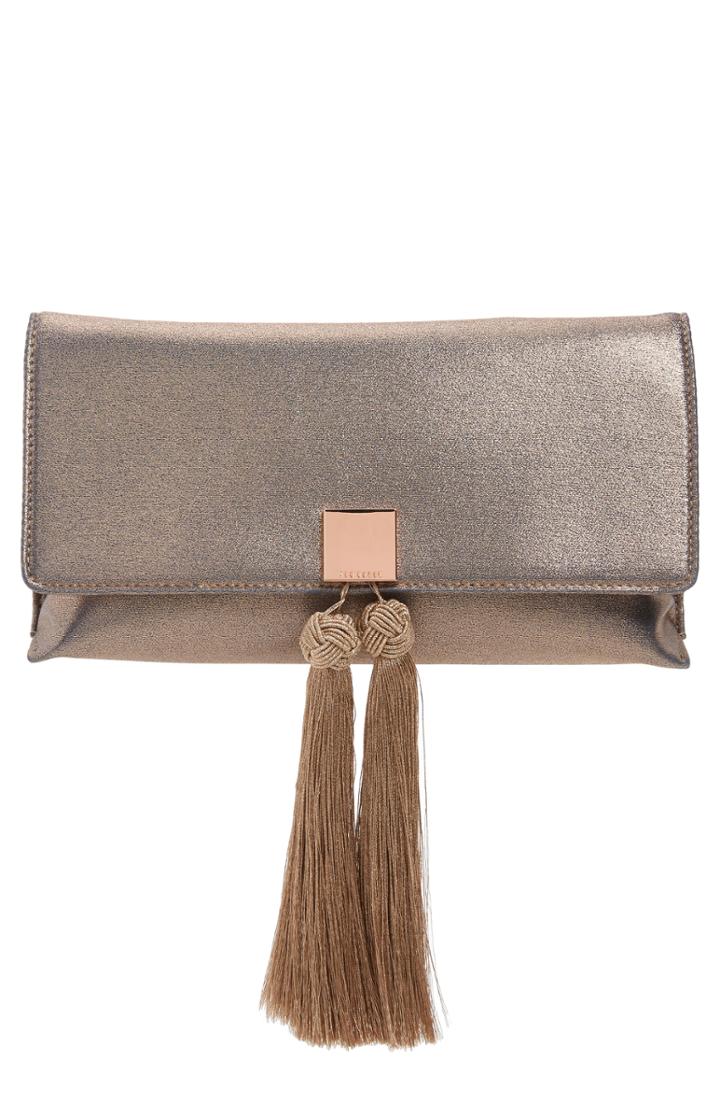 Ted Baker London Kathiie Satin Tassel Clutch - Metallic