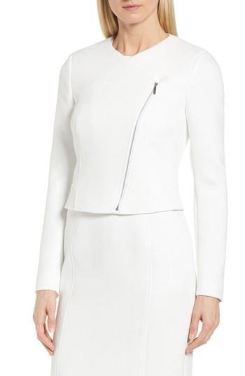 Women's Boss Juleama Compact Twill Asymmetrical Zip Jacket - White