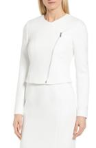 Women's Boss Juleama Compact Twill Asymmetrical Zip Jacket - White