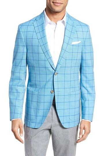 Men's Jkt New York Trent Trim Fit Windowpane Wool Sport Coat R - Blue