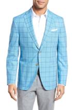 Men's Jkt New York Trent Trim Fit Windowpane Wool Sport Coat R - Blue