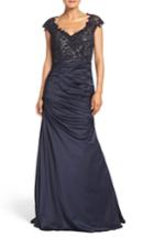 Women's La Femme Embellished Lace & Satin Mermaid Gown - Blue
