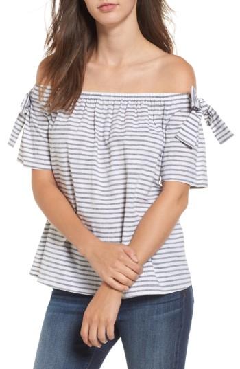 Women's Soprano Stripe Cotton & Linen Off The Shoulder Top - Black
