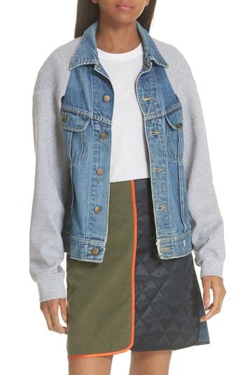 Women's Harvey Faircloth Sweatshirt Sleeve Denim Cape Jacket - Blue