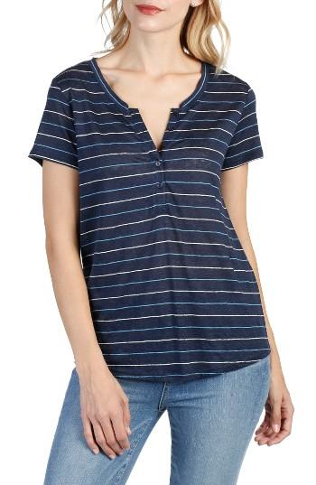 Women's Paige Teodora Stripe Linen Henley Tee - Blue