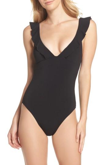 Women's Robin Piccone Ruffle One-piece Swimsuit - Black