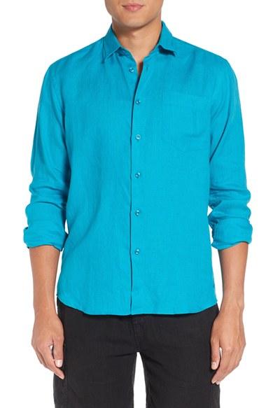 Men's Vilebrequin Caroubie Regular Fit Linen Sport Shirt, Size - Blue