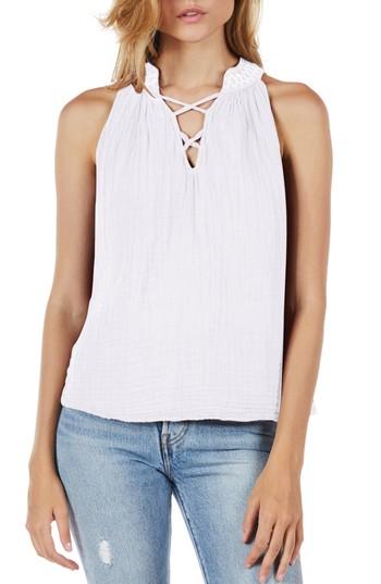 Women's Michael Stars Embroidered Neck Tank - White
