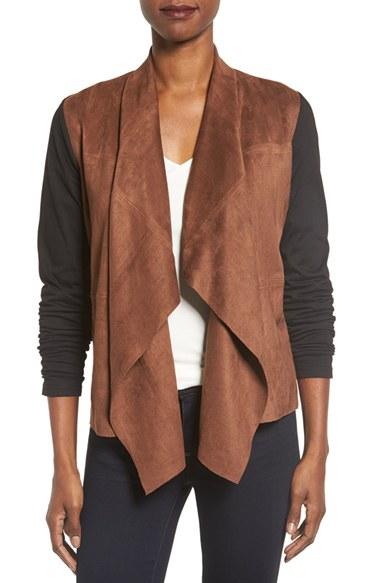 Women's Foxcroft Open Front Faux Suede Cardigan - Brown
