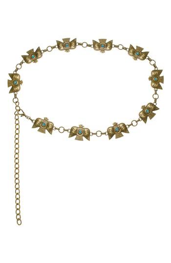 Women's Lovestrength Zuni Turquoise Thunderbird Chain Belt, Size - Brass