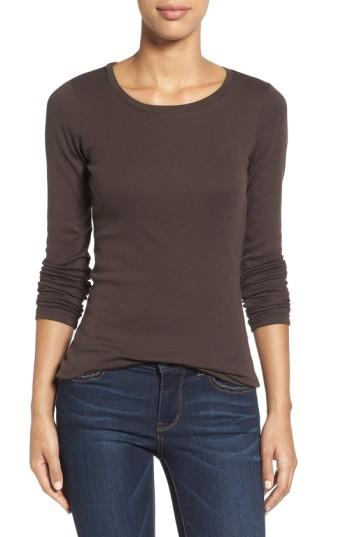 Women's Caslon Long Sleeve Scoop Neck Cotton Tee - Brown