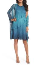 Petite Women's Komarov Tiered Chiffon Shift Dress With Shawl P - Blue