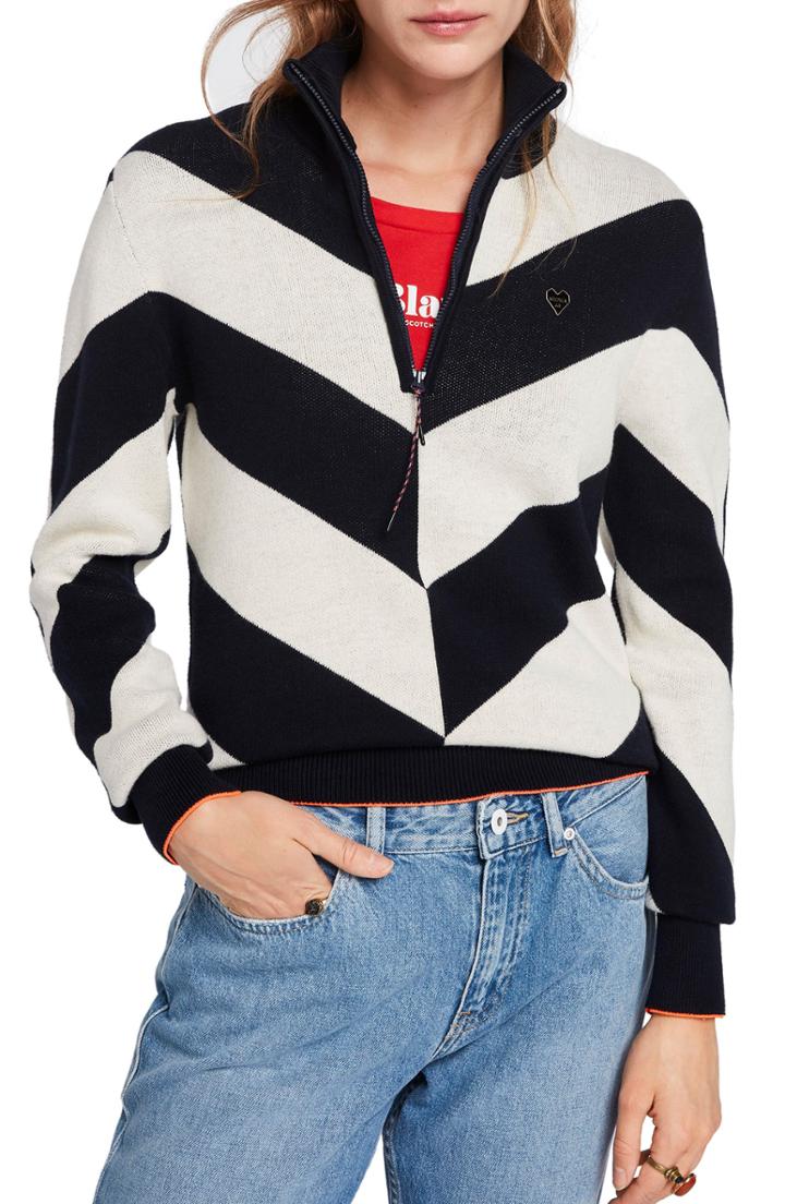 Women's Scotch & Soda Stripe Half-zip Pullover - Blue