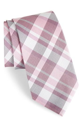 Men's Calibrate Modern Schoolboy Plaid Silk Tie, Size - Pink