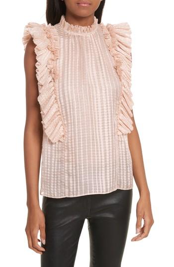 Women's Rebecca Taylor Metallic Plaid Silk Ruffle Top - Pink
