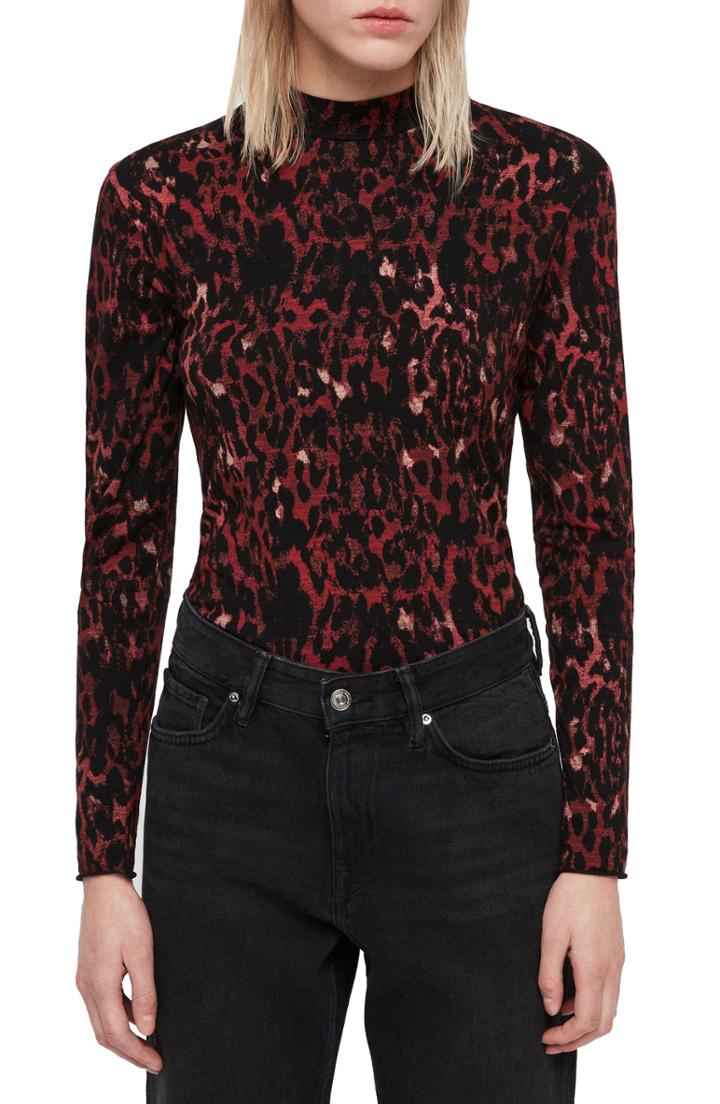 Women's Allsaints Leopard Red Kiara Shirt - Black