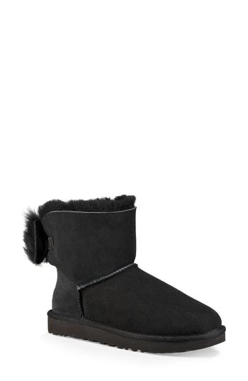 Women's Ugg Mini Fluff Bow Genuine Shearling Boot M - Black
