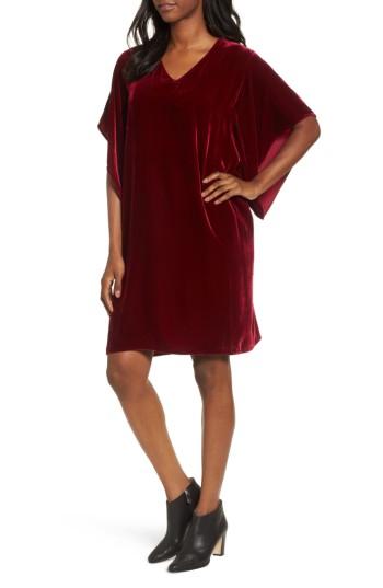 Women's Eileen Fisher V-neck Velvet Kimono Dress, Size - Red